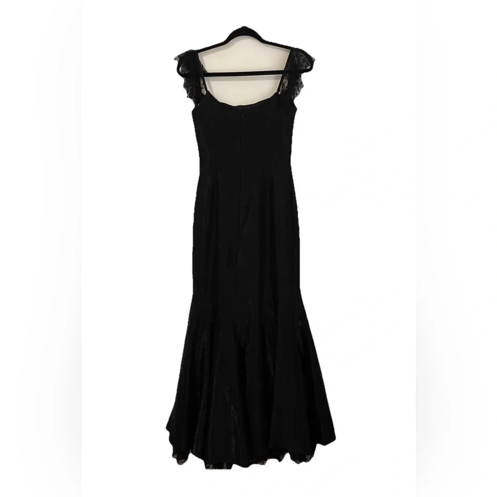 VTG Jessica McClintock Gunne Sax Black Satin Evening Gown Dotted Tulle Ruffle 5 - Picture 3 of 13